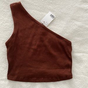 H&M NWT brown one shoulder crop top